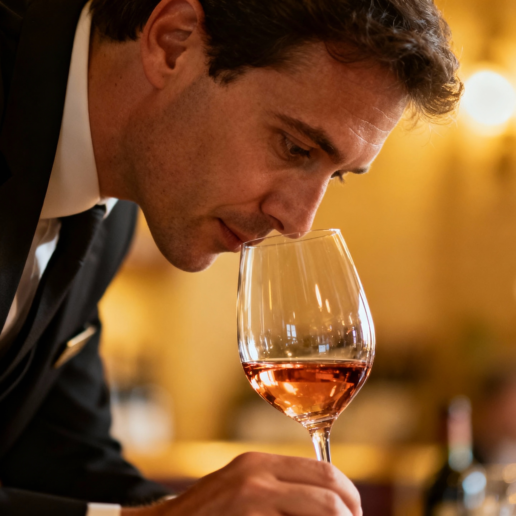 Sommelier che versa vino rosso in un calice